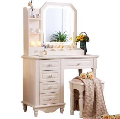 China Modern minimalist dressing table European bedroom style storage cabinet with LED tricolor light ivory white for sale