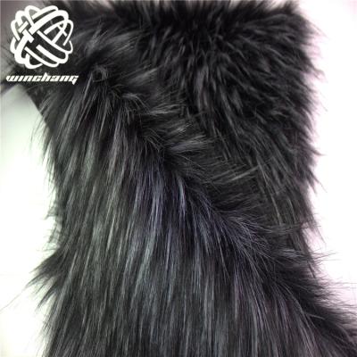 China Upholstery Wholesale Auto Pile Faux Raccoon Fur Fabrics High Quality Black Jacquard Long Shear Fabric For Coat for sale