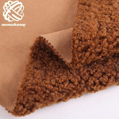 China New Auto Upholstery 2021 Wholesale Price Custom Polyester Suede Bonded Curly Sherpa Fabric Sheep Fur Fabric Faux Fur for sale