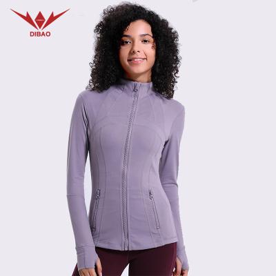 China Newest Dibao Yoga Coat New Fashion Gym Yoga Coat Collar Yoga Tops Breathable Good Quality Elastic Body Running Suit With Pockets for sale