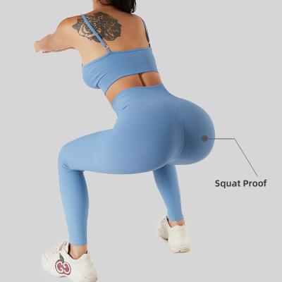 China Breathable Moq Soft Stretch Cutout Stocking Yoga Pants Gym Wear Butt Lift High Waist Ribbed Women's Gym Leggings for sale