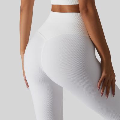 China New Workout Apparel Breathable Sport Butt Lifting Yoga Pants Women High Waisted Ribbed Seamless Leggings for sale