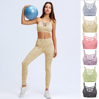 China New Arrival Breathable Conjunto De Yoga Gym Clothes Gaiters Logo Polyester Training Wear Custom 2 Piece Tie Dye Women Workout Yoga Set for sale