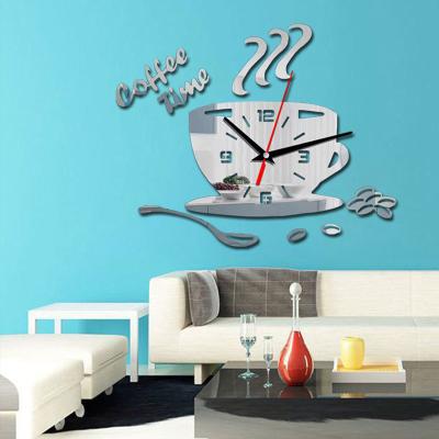 China Antique popular acrylic punch wall style living room bedroom style coffee cup free mute stereo wall clock for sale