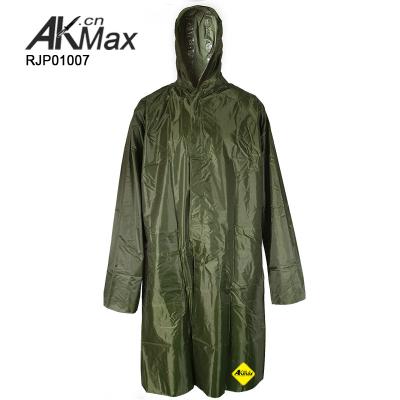 China Olive Green Military Outdoor Polyester Taffeta Waterproof Raincoat Army Rain Suits With Zipper for sale