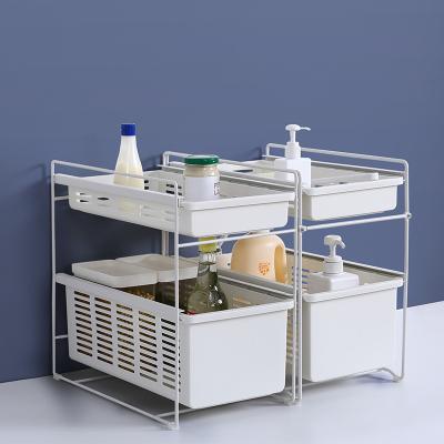 China Kitchen Double Layer Viable Home Clearance Sliding Under Sink Organizer Tier Storage Rack for sale