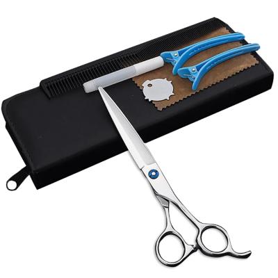 China Carbon Content 1.0-1.2% 7 Inch Barber Flat Shears Hair Cutting Scissors And Comb Set With Leather Case for sale