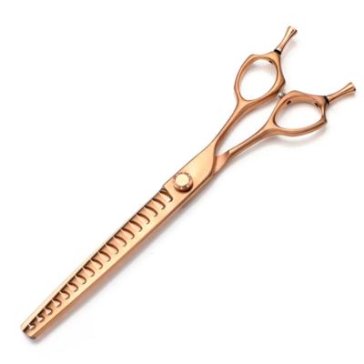 China Carbon Content 1.0-1.2% Thinner 8 Inch Gold Hair Cutting Teeth Shears Left Hand Pet Grooming Scissors For Women for sale