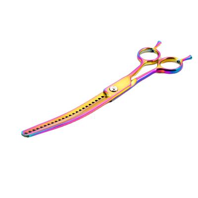 China 8 Inch Stainless Steel Pet Hair Thinning Scissors Curved Cutter Barber Tools Wholesale Dog Grooming Thinning Scissors for sale