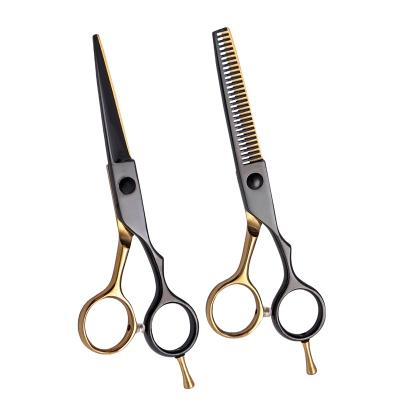 China Thinning Scissors 5.5 Inch Black And Gold Japanese Stainless Steel Cutting Hair Salon Professional Scissors for sale