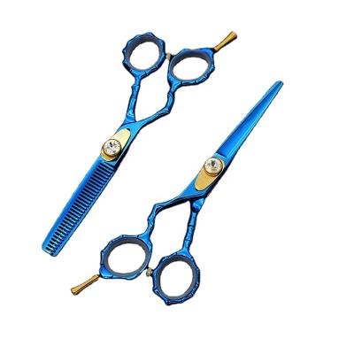 China Thinning Scissors 5.5 Inch Pro Tip Japan 440c Blue Cut Blunt Thinning Hairdressing Shears Left Handed Scissors for sale