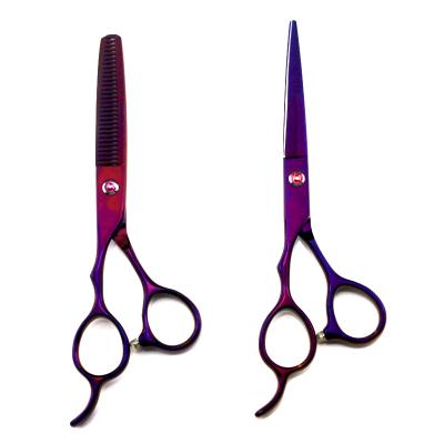 China Thinning scissors 6.0 inch purple left handed scissors cutting thinning blunt tip Japan 440c pro hairdressing shears for sale