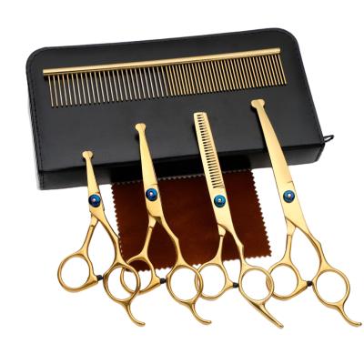 China Thinning Scissors 4.5 5.5 6.5 Inch Gold Round Professional Safety Tip Japanese Stainless Steel Salon Hair Cutting Pampers Grooming Scissors Sets for sale