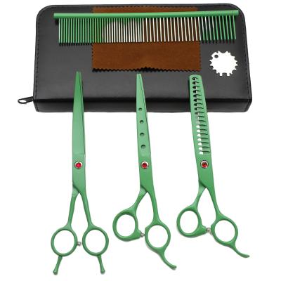 China 7 Inch Stainless Steel Green Professional Japanese Hair Thinning Scissors Cutting Curved Pet Grooming Thinning Scissors Sets for sale