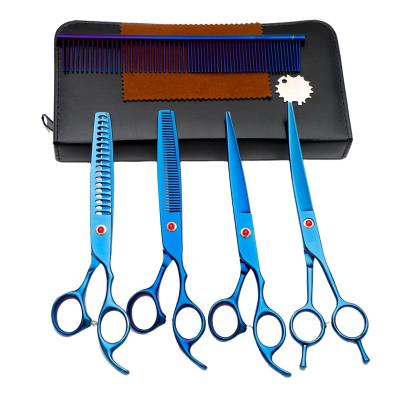 China Thinning Scissors Blue Professional Japanese 7 Inch Stainless Steel Pet Hair Grooming Scissors Sets for sale