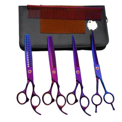 China Thinning Scissors Professional Japanese Purple 7 Inch Stainless Steel Pet Hair Grooming Scissors Sets for sale