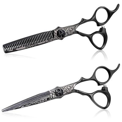 China 6 Inch Beauty Black Barber Hairdressing Damascus Japan Steel Straight Cut Barber Scissors Model Hot Scissors For Hair for sale