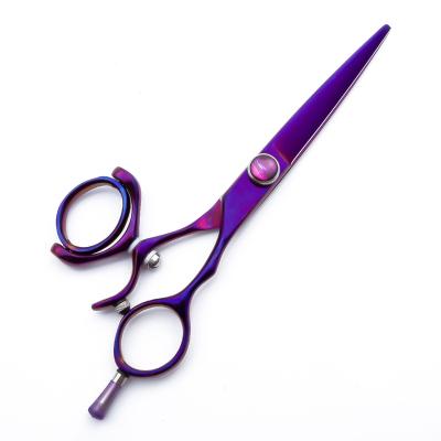 China Carbon Content 1.0-1.2% 6.0 Inch 440C Stainless Steel Purple Japanese Right Hand Professional Barber Hair Scissors Swivel Thumb Ring for sale