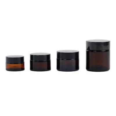 China Face Cosmetic Eye Cream Jar 15ML Round ABS Black Screw Cap Lid Cosmetic Cream Amber Glass Jar for sale