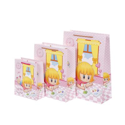 China Mini Cute Small Size Recyclable Promotional Cartoon Birthday Kids Paper Gift Bag for sale