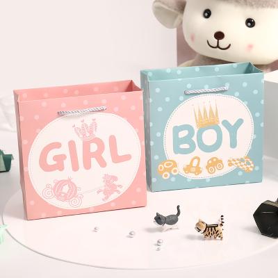 China Recyclable Custom Logo Gift Paper Bag For Kid Birthday Baby Shower Tote Bag Gift Bag For Baby Birth Baby Shop Packaging for sale