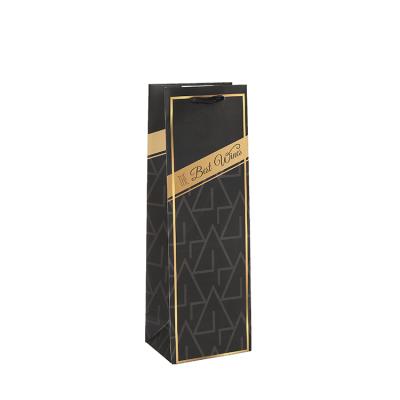 China Small Recyclable Black Ivory Paper Custom Printing Wine Bag Beverage Packaging With Handles Shopping for sale