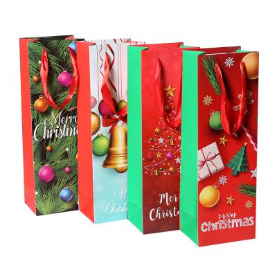 China 2021 Newest Design Custom Wine Bag Kraft Paper Christmas Wine Paper Bottle Bag Recyclable For Gift for sale