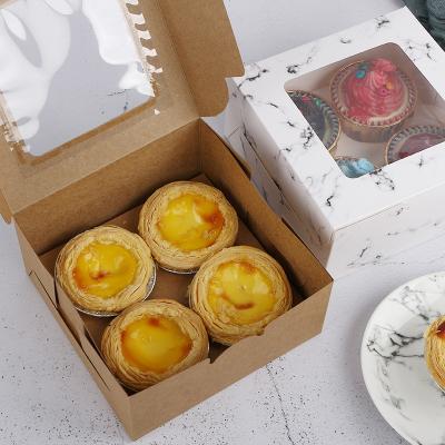 China Recyclable Wholesale Custom Logo Corrugated Foldable Egg Tart Packing Box Muffin Cake Dessert Paper Box With Window for sale