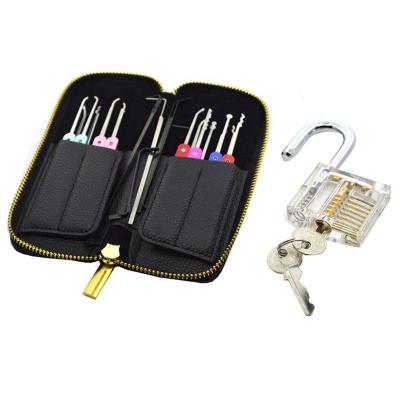 China High Quality 22pcs Automatic Lock Pick Stainless Steel Lock Pick Kit Set Locksmith Tools with Transparent Practice Padlock for sale