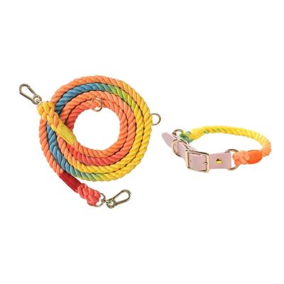 China Viable Patterned Leather Soft Wide Training Dog Collar Lockable Dog Leash Reflective Leash For Large Dogs for sale