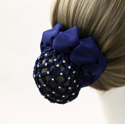 China Hair Ornaments Good Quality Rhinestones Hair Snood Bun Net With Small Claw Clips Hand Crochet Hair Cover Decor Holder With Bows Scrunchies for sale