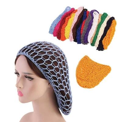 China Stylish Women Colored Hair Net for Sleeping Crochet Hair Wash Soft Rayon Hair Net Mesh Ventilated Disc Snood Cover Cappy Hat for sale