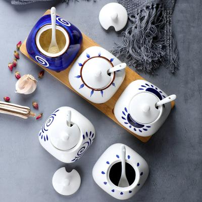 China spice & Japanese Style Graceful Glaze Ceramic Pepper Shakers Seasoning Jar Set Kitchen Box Household Pepper and Seasoning Salt Shaker with Ceramic Lid for sale