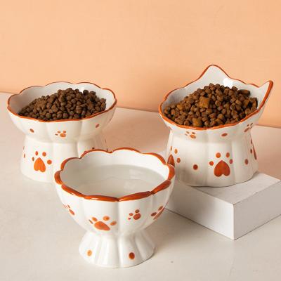 China Factory Direct Selling Non-automatic Pet Cat Dog Food Bowl Raised Ceramic Cat Dog Bowl Small Dog Teddy Porcelain Tilting Cat Food Bowl for sale