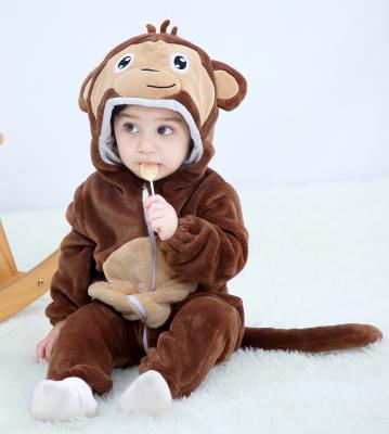 China Ready to ship ready to ship warm baby ship FREE SAMPLE baby clothes fall and winter newborn fleece romper 1 piece monkey shape animal pajamas baby rompers for sale