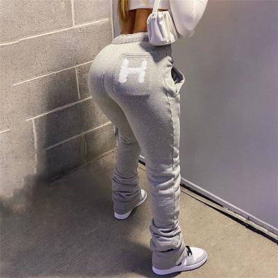 China Autumn Winter Casual Solid Color workable pants loose workable straight leg stacked elastic waist drawstring women sweatpants pants for sale