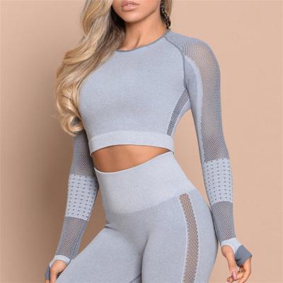 China Breathable Breathable Women Workout Yoga Push Up Leggings Long Sleeves Fitness Apparel Yoga Tops Sports Gym Seamless Top for sale