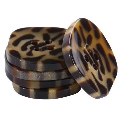 China New Designs Nickel Free Leopard Print Resin Buttons 38mm Sewing 4 Holes Buttons For Garment DIY Woman Coat Craft Decoration Plastic Button for sale