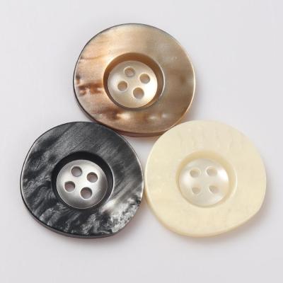 China Large Size 28mm Resin Coat Nickel Free Plastic Button 38mm New Designs Round Shape Shinny Brown Color Plastic 4 Holes 44mm Button for sale