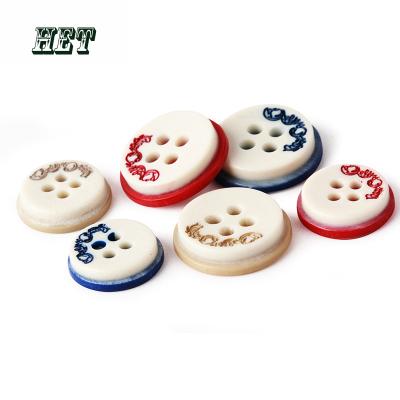 China High-Grade Viable Wholesale Shirt Buttons 11.5mm Resin Buttons Four-Eye Laser Letter Black Buttons for sale