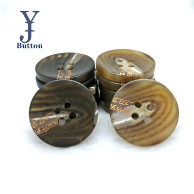 China Yong Ji Factory Wholesale resin button customer washable laser engraved 4 holes polyester button many color for coat for sale