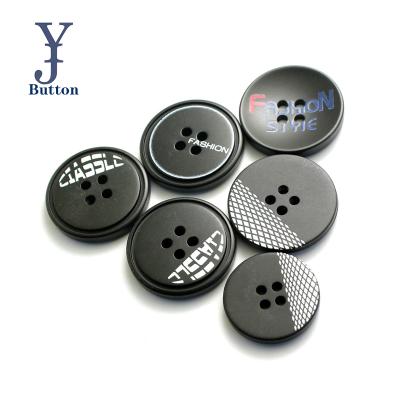 China Yong Ji Factory Wholesale resin button customer washable laser engraved 4 holes polyester button many color for coat for sale