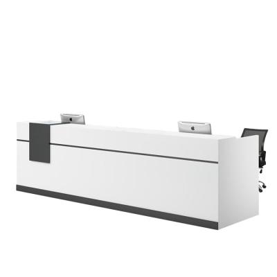 China Convertible Custom Modern White Long I Shaped Upright Reception Service Counter Desks for sale