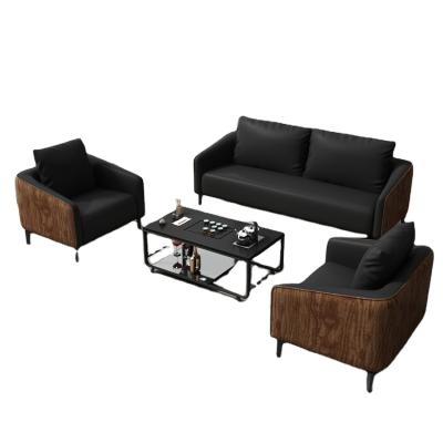 China Wholesale Commercial Black Convertible For Room Sectional Furniture Office Set Office Sofa Synthetic Leather Sofa for sale