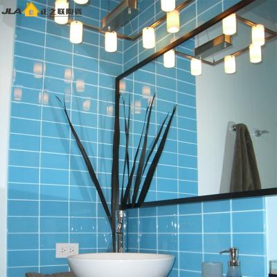 China Sky Blue Waterproof Wall Tiles Glossy Bevelled Edge For Kitchen / Coffee Shop for sale