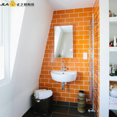 China Orange Waterproof Bathroom Tiles 7.5x15cm Subway Style Tile Acid Resistant for sale