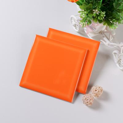 China Smooth Glaze 6x6 Ceramic Wall Tile Bathroom Shower Tile Acid Resistant Orange for sale