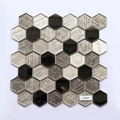 China Hexagon Mosaic Glass Mosaic Tiles Metal Element Modern Kitchen Splashback Tiles for sale