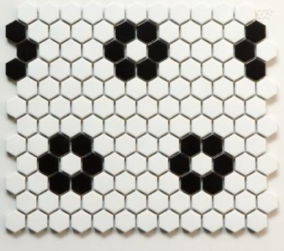 China Black And White Flower Shape Ceramic Hexagon Mosaic Tile 260x300mm for sale