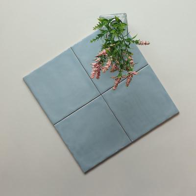 China Uneven Ocean Blue Glazed Modern Design 150*150 mm Ceramic Glossy Subway Wall Tile for sale